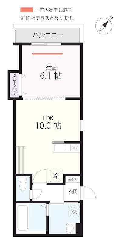 QUIET CRAB HOUSE TOGETHER 石川町(1LDK/2階)の間取り写真