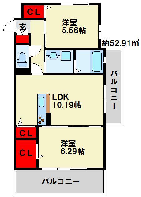 ジュピター(2LDK/9階)の間取り写真