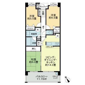 ライオンズマンション幕張セントパークス(3LDK/4階)の間取り写真