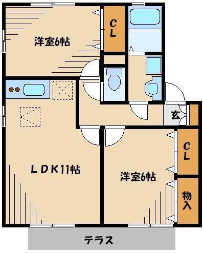 フリーデンW棟(2LDK/1階)の間取り写真