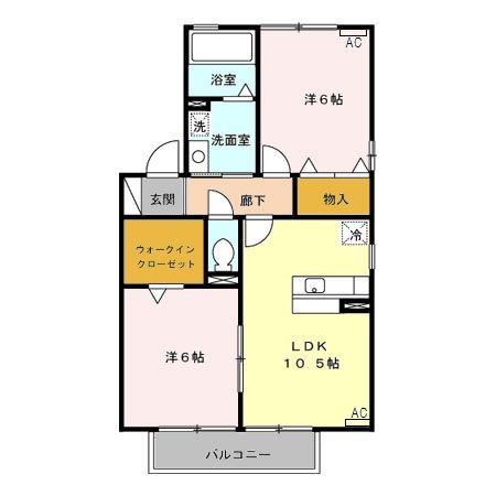 リビングタウン家代の里A(2LDK/2階)の間取り写真