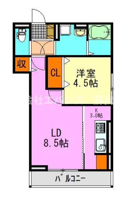 D-ROOM神明町II B(1LDK/3階)の間取り写真