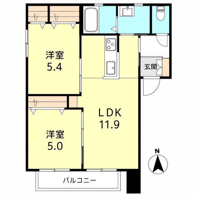 バリュージュ西島C棟(2LDK/2階)の間取り写真