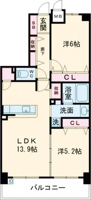 アルファスマート加古川駅北(2LDK/9階)の間取り写真