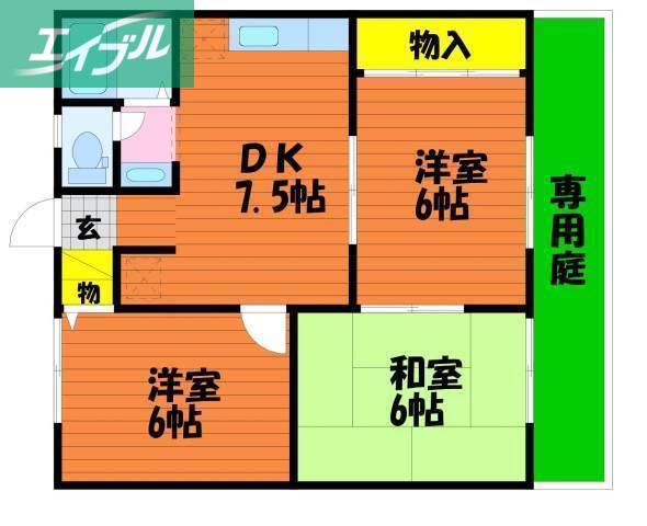 プレジールコスモスB棟(3DK/2階)の間取り写真