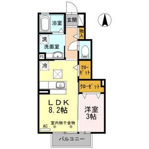 カーサ絆 II棟(1LDK/1階)の間取り写真