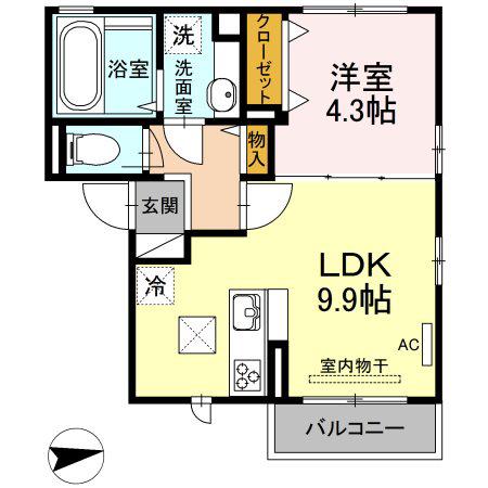 ラヴィエルジュ坂之上(1LDK/1階)の間取り写真