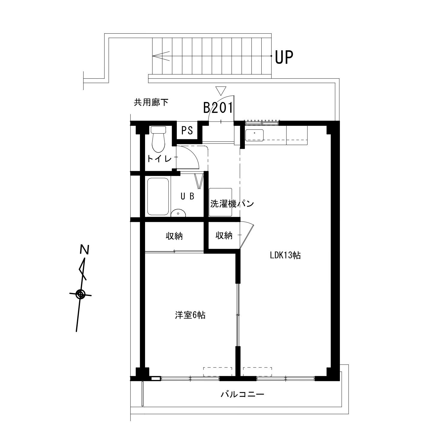 王子ハイツB(1LDK/2階)の間取り写真