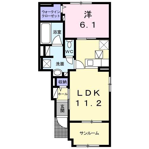 プラシードK B(1LDK/1階)の間取り写真