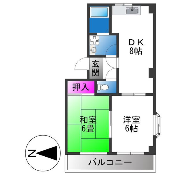 ラルゴ若江(2DK/1階)の間取り写真