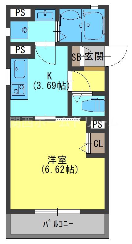 カーサヴィター門真市栄町(1K/2階)の間取り写真