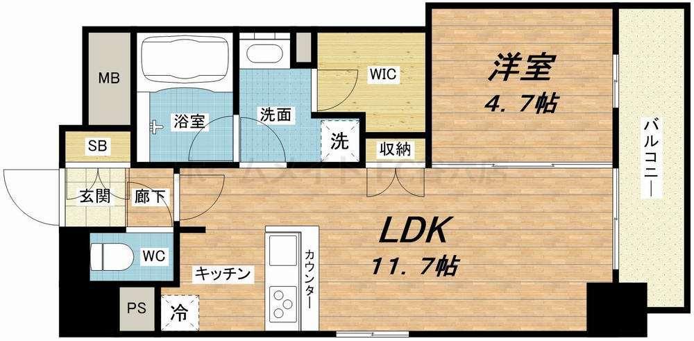 アーバネックス本町(1LDK/12階)の間取り写真