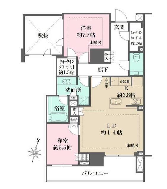 ザ・パークハウスグラン神山町(2LDK/4階)の間取り写真