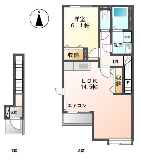RISE(1LDK/2階)の間取り写真