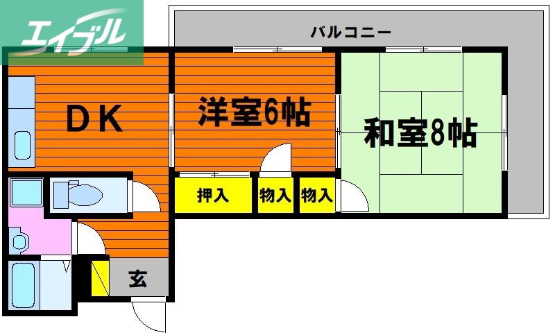 ハイツ岡本(2DK/6階)の間取り写真