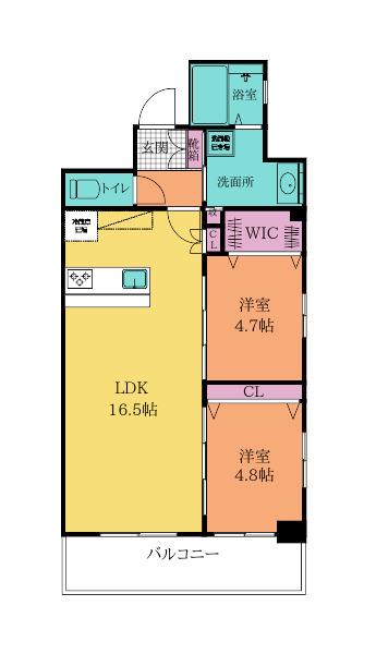 ERUZA GLANZ中津口(2LDK/13階)の間取り写真