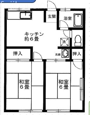 シティハイム山崎(2DK/2階)の間取り写真
