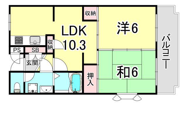 エスペランサ藤井(2LDK/3階)の間取り写真