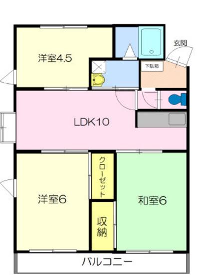 ピュアマンション(3DK/4階)の間取り写真