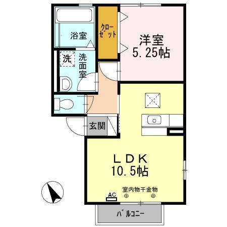 シャン ポワール B棟(1LDK/1階)の間取り写真