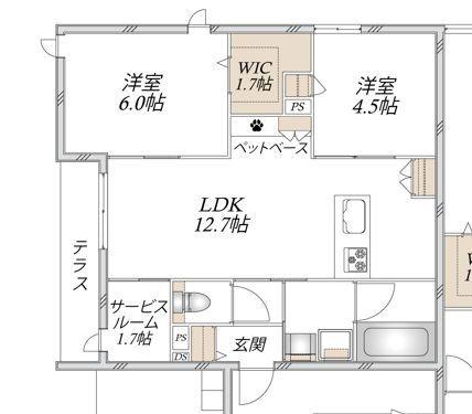 上宮田メゾン(2LDK/1階)の間取り写真