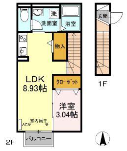 ウィット南西郷(1LDK/2階)の間取り写真
