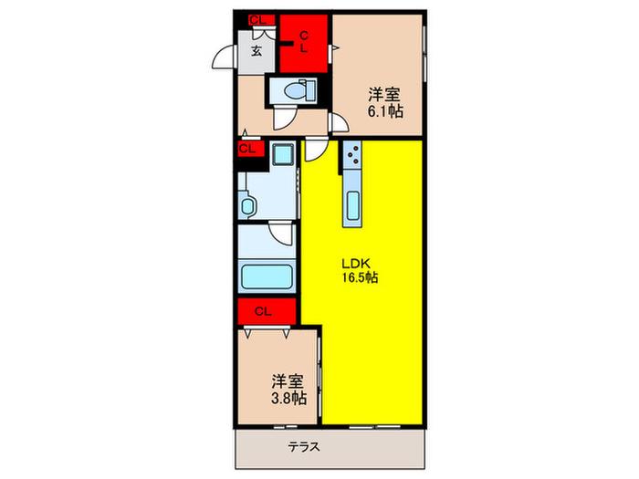 TORISIA千里丘I(2LDK/2階)の間取り写真