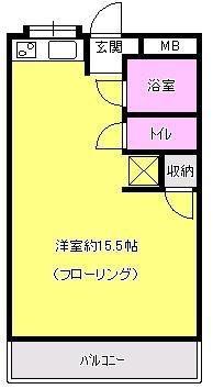ワイエスコーポ(ワンルーム/2階)の間取り写真