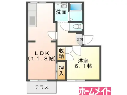 レインボーハイツちとせ B(1LDK/1階)の間取り写真