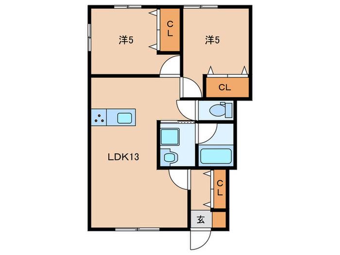 WOODHOUSEII(2LDK/1階)の間取り写真