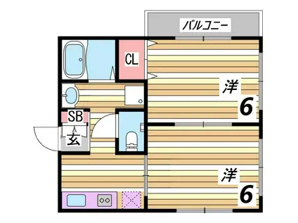 中山手ガーデンパレスC棟(2K/2階)の間取り写真