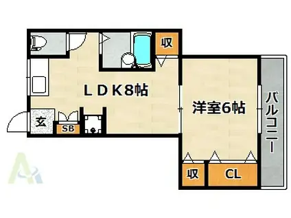 タカラハイツ(1LDK/2階)の間取り写真