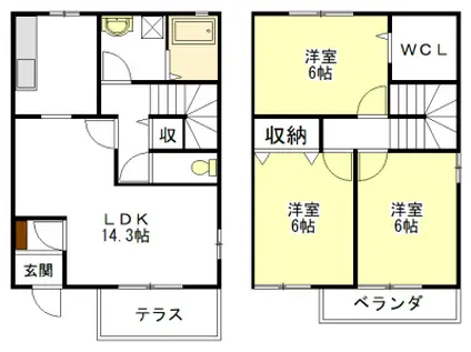 ドミール・カノン A・B棟(3LDK/1階)の間取り写真
