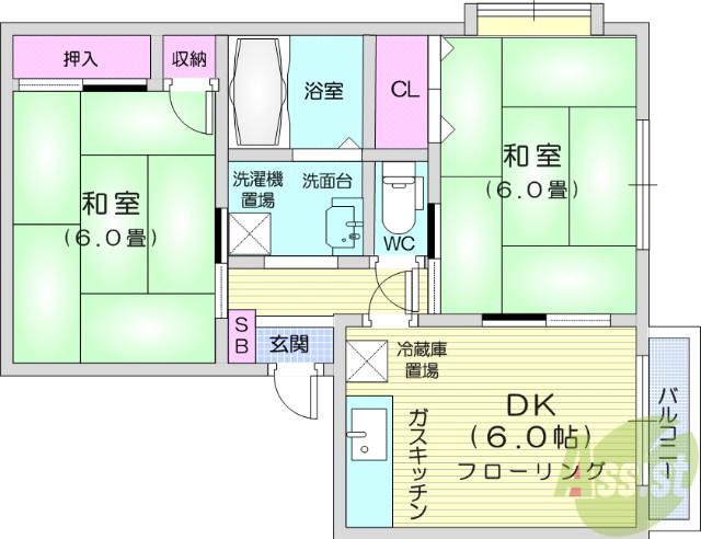 ドエルⅠ(2DK/1階)の間取り写真