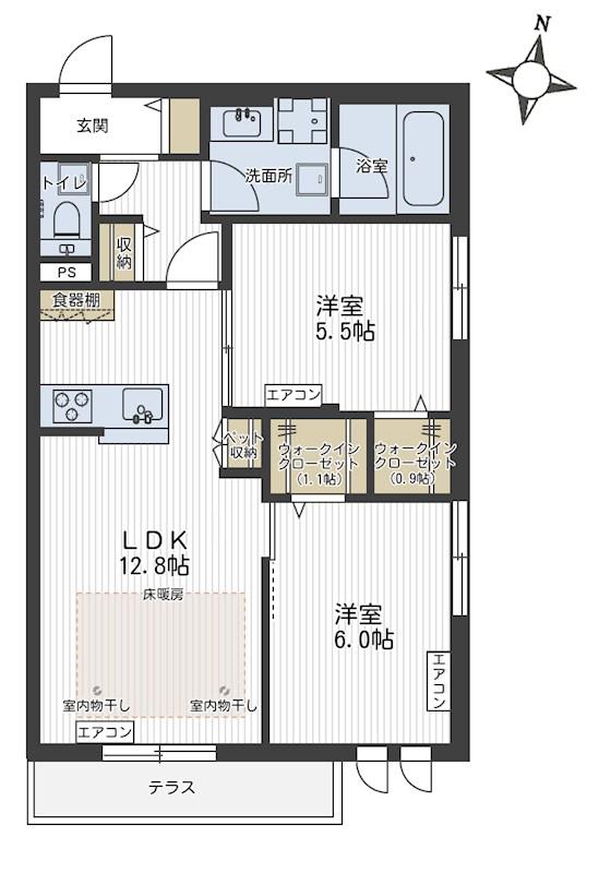 クレスコート岸町(2LDK/1階)の間取り写真