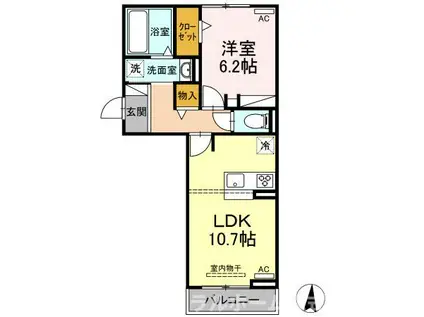 リシュドール鷹丘(1LDK/2階)の間取り写真