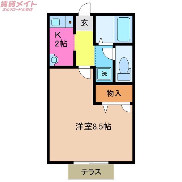 ハイツソートフルB棟(1K/1階)の間取り写真