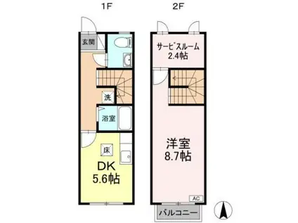 ピュアハイツ(1SDK/2階)の間取り写真
