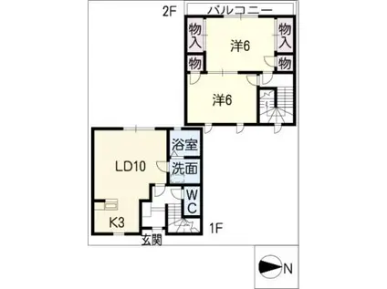 プレタメゾン結城 B棟(2LDK/2階)の間取り写真