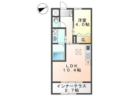 ボヌール西山(1LDK/1階)の間取り写真