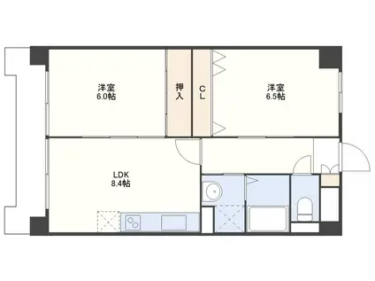 ラングザーム本原(2LDK/1階)の間取り写真