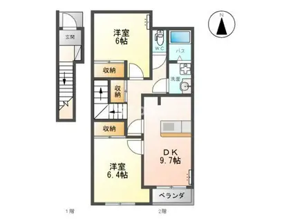 エスタス カーサII(2DK/2階)の間取り写真