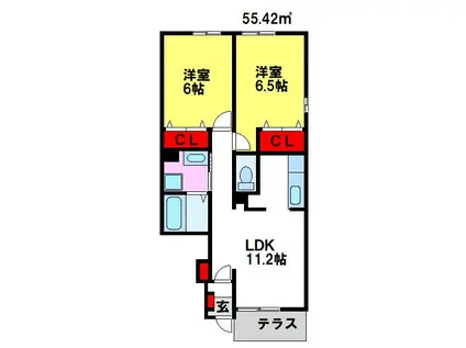 リアン・パルティールC(2LDK/1階)の間取り写真