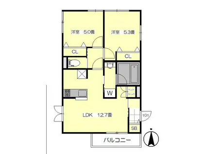 メゾン シャルール(2LDK/1階)の間取り写真