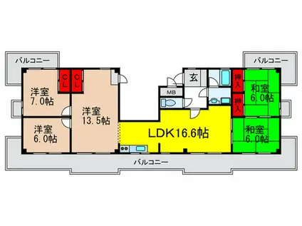 緑地公園第3千里ハイツ(5LDK/7階)の間取り写真