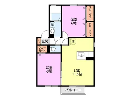 ロイヤルヒルズB(2LDK/1階)の間取り写真