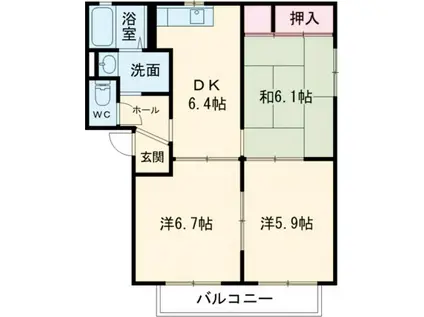 バリュージュ新家A棟(3DK/2階)の間取り写真