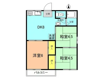大縄橋ハイツ(3DK/2階)の間取り写真