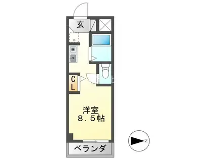 シャトー岐大 B棟(ワンルーム/1階)の間取り写真