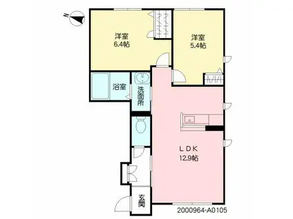 サウスERN WIND(2LDK/1階)の間取り写真